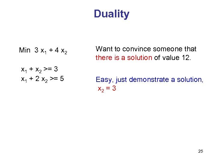 Duality Min 3 x 1 + 4 x 2 x 1 + x 2