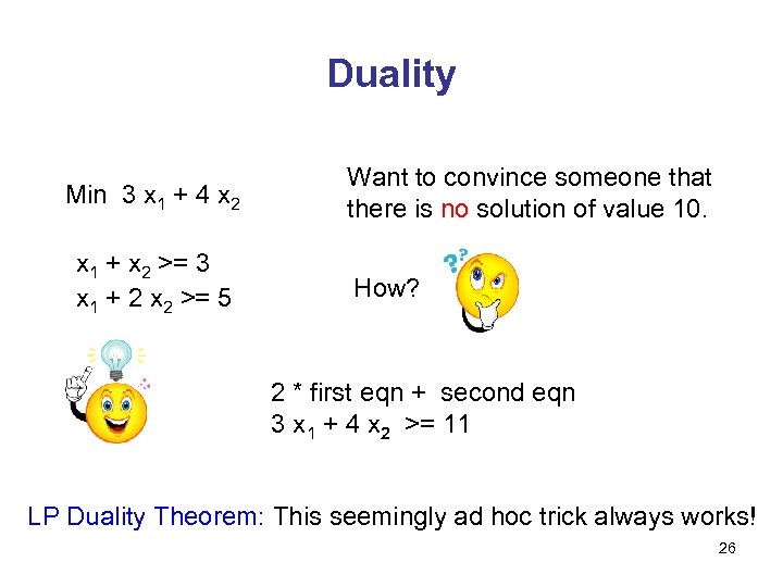 Duality Min 3 x 1 + 4 x 2 x 1 + x 2