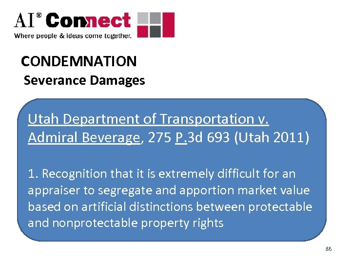 CONDEMNATION Severance Damages Utah Department of Transportation v. Admiral Beverage, 275 P. 3 d