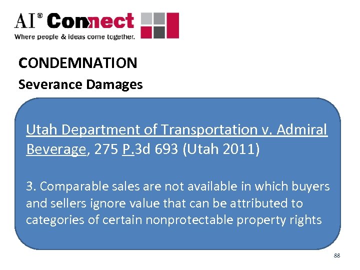 CONDEMNATION Severance Damages Utah Department of Transportation v. Admiral Beverage, 275 P. 3 d