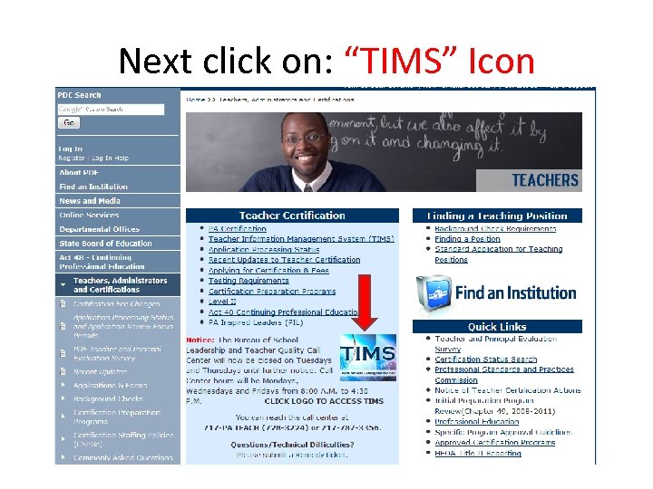 Next click on: “TIMS” Icon 