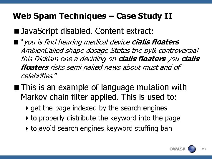 Web Spam Techniques – Case Study II <Java. Script disabled. Content extract: < “you