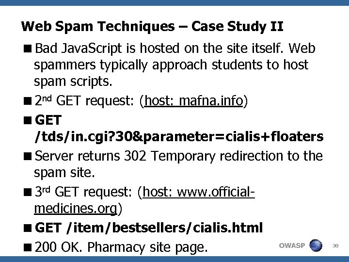 Web Spam Techniques – Case Study II <Bad Java. Script is hosted on the