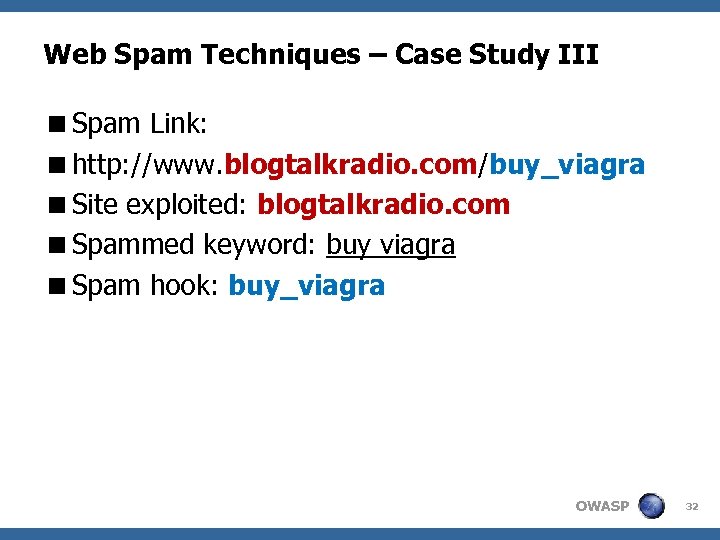 Web Spam Techniques – Case Study III <Spam Link: <http: //www. blogtalkradio. com/buy_viagra <Site