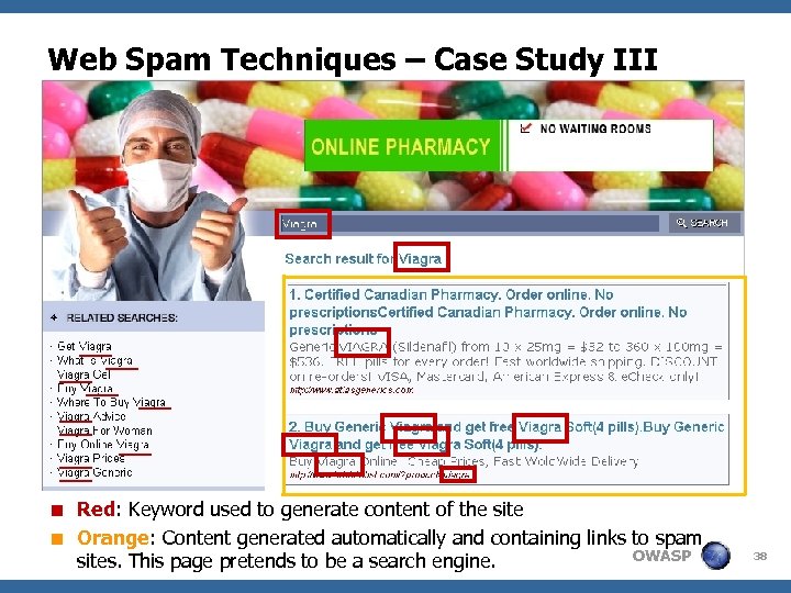 Web Spam Techniques – Case Study III < Red: Keyword used to generate content