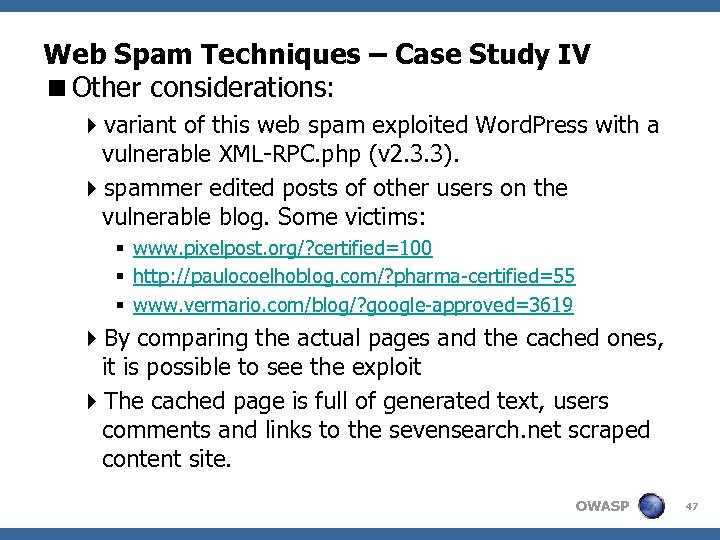 Web Spam Techniques – Case Study IV <Other considerations: 4 variant of this web