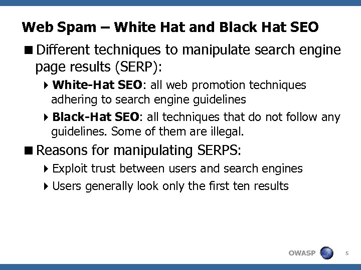 Web Spam – White Hat and Black Hat SEO <Different techniques to manipulate search