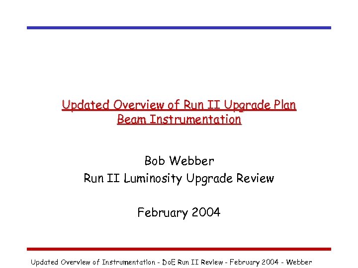 Updated Overview of Run II Upgrade Plan Beam Instrumentation Bob Webber Run II Luminosity