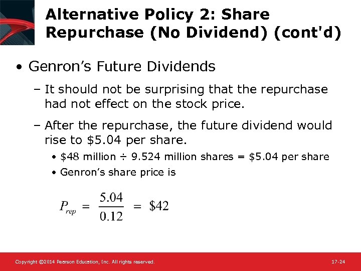 Alternative Policy 2: Share Repurchase (No Dividend) (cont'd) • Genron’s Future Dividends – It
