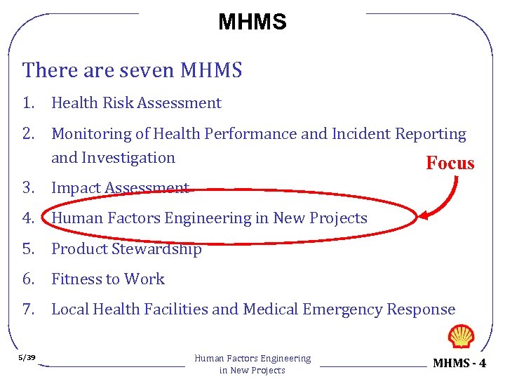 MHMS There are seven MHMS 1. Health Risk Assessment 2. Monitoring of Health Performance