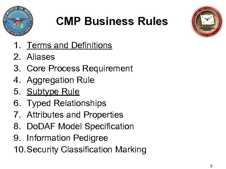 CMP Business Rules 1. Terms and Definitions 2. Aliases 3. Core Process Requirement 4.