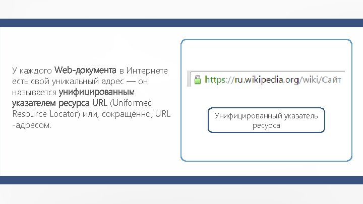 У каждого Web-документа в Интернете есть свой уникальный адрес — он называется унифицированным указателем