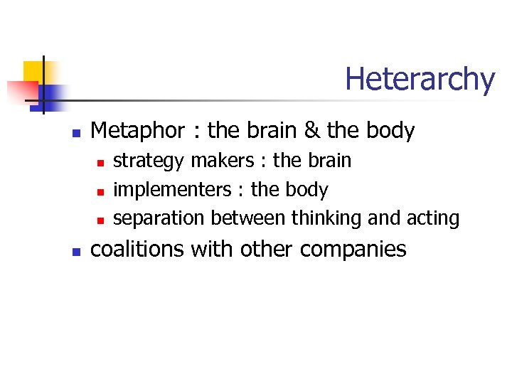 Heterarchy n Metaphor : the brain & the body n n strategy makers :