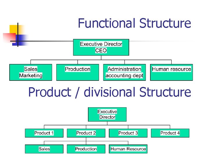 Functional Structure Product / divisional Structure 