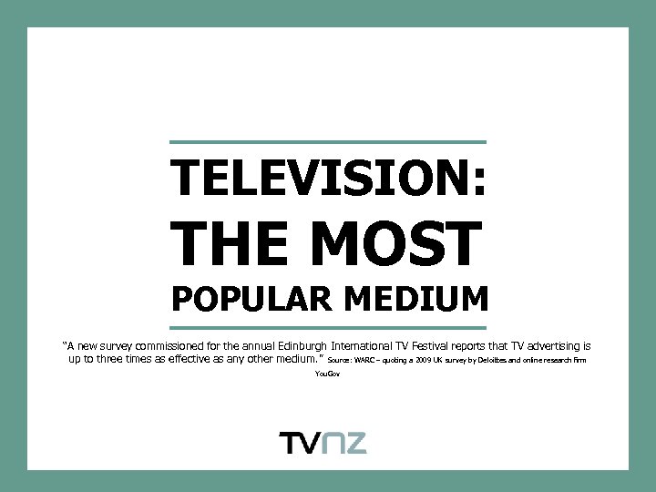 TELEVISION: THE MOST POPULAR MEDIUM “A new survey commissioned for the annual Edinburgh International