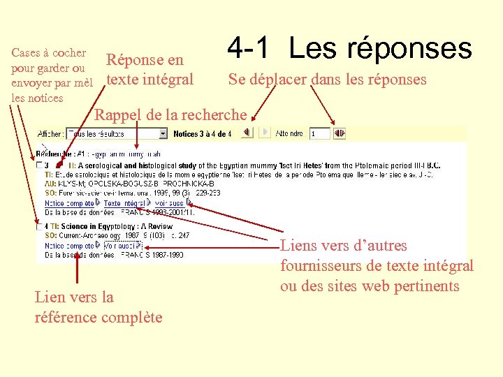 Cases à cocher pour garder ou envoyer par mèl les notices Réponse en texte