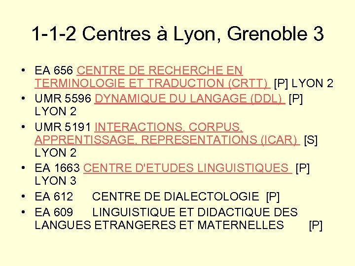 1 -1 -2 Centres à Lyon, Grenoble 3 • EA 656 CENTRE DE RECHERCHE