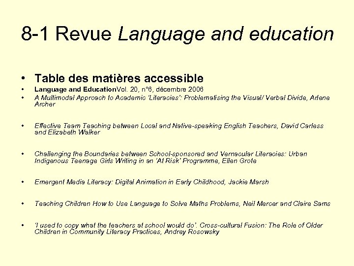 8 -1 Revue Language and education • Table des matières accessible • • Language
