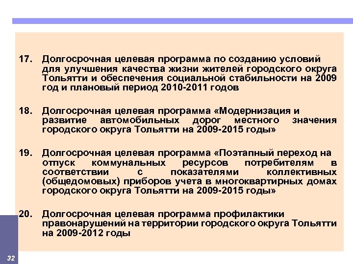 17. 18. Долгосрочная целевая программа «Модернизация и развитие автомобильных дорог местного значения городского округа