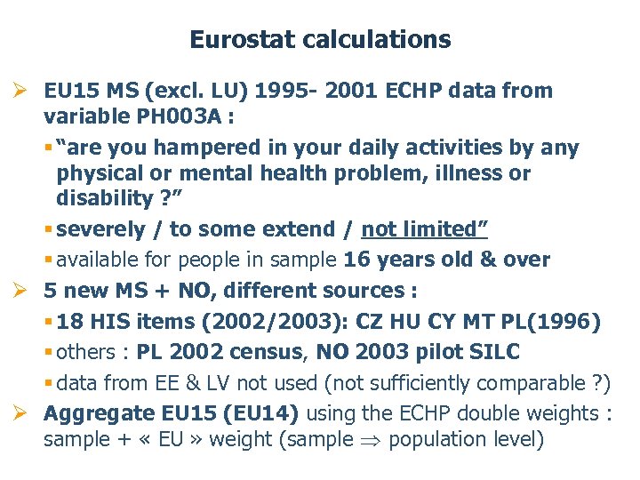 Eurostat calculations Ø EU 15 MS (excl. LU) 1995 - 2001 ECHP data from