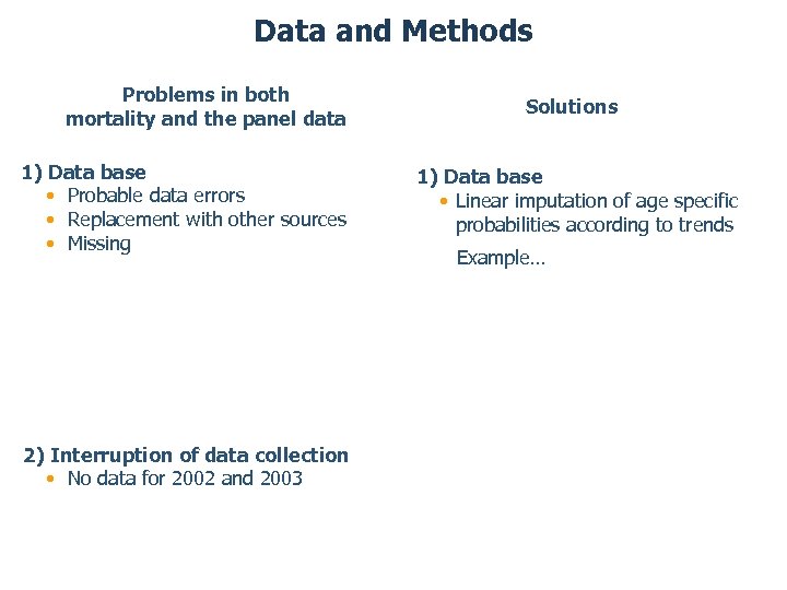 Data and Methods Problems in both mortality and the panel data 1) Data base