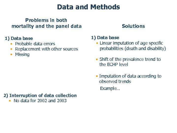 Data and Methods Problems in both mortality and the panel data 1) Data base
