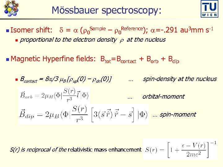 Mössbauer spectroscopy: n Isomer shift: d = a (r 0 Sample – r 0