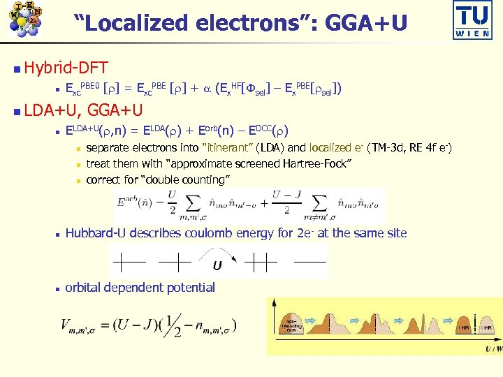 “Localized electrons”: GGA+U n Hybrid-DFT n n Exc. PBE 0 [r] = Exc. PBE