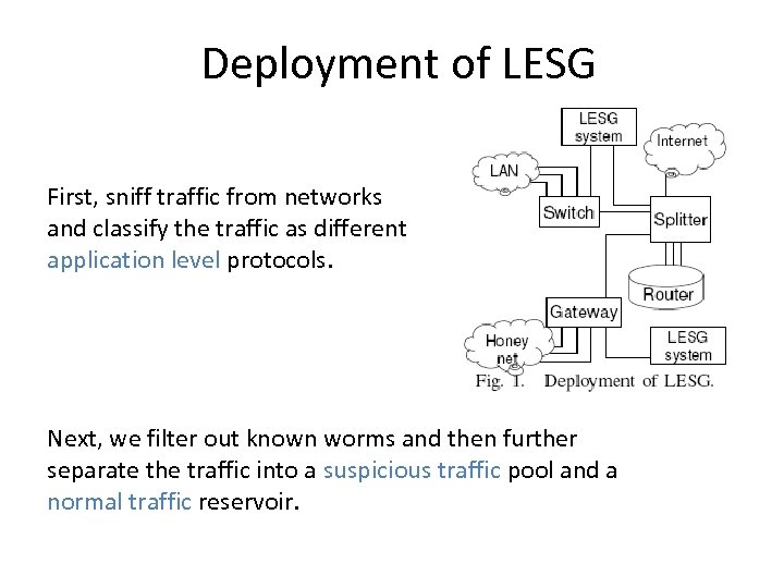 Deployment of LESG First, sniff traffic from networks and classify the traffic as different