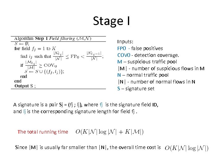 Stage I Inputs: FP 0 - false positives COV 0 - detection coverage. M