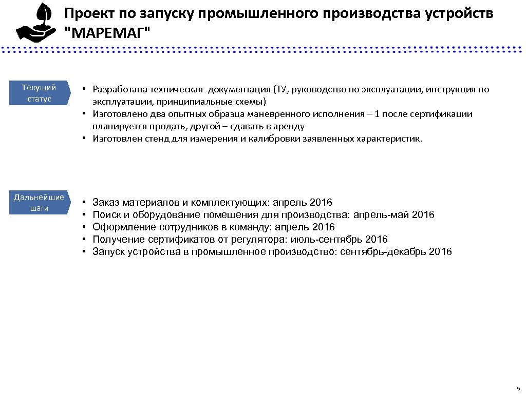 Проект по запуску промышленного производства устройств 