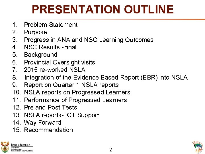 PRESENTATION OUTLINE 1. 2. 3. 4. 5. 6. 7. 8. 9. 10. 11. 12.