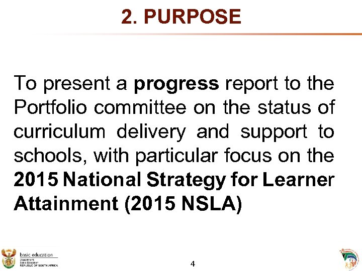 2. PURPOSE To present a progress report to the Portfolio committee on the status