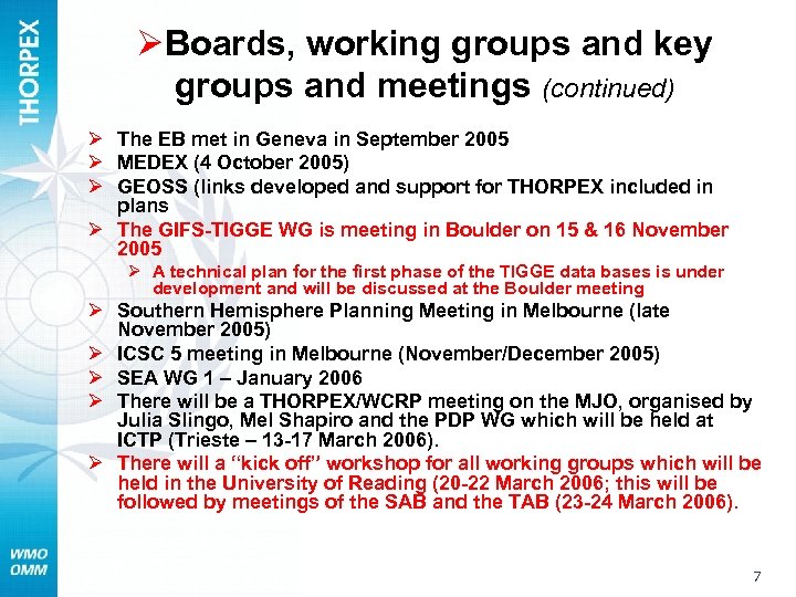 ØBoards, working groups and key groups and meetings (continued) Ø The EB met in