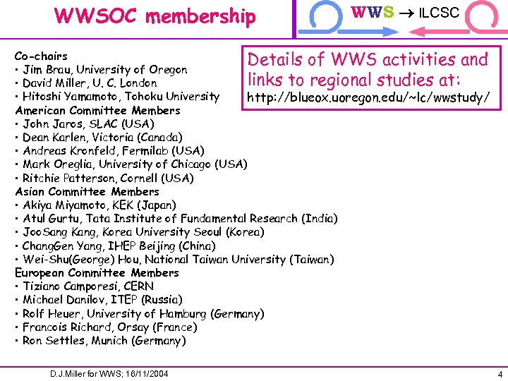 WWSOC membership WWS ILCSC ILCTRP Co-chairs Details of WWS activities and • Jim Brau,
