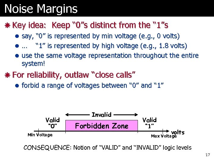 Noise Margins ã Key idea: Keep “ 0”s distinct from the “ 1”s l