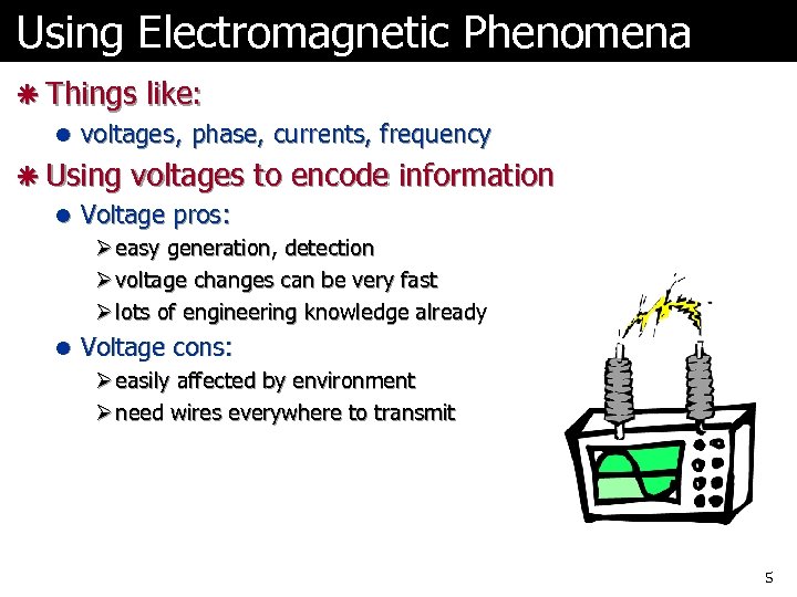 Using Electromagnetic Phenomena ã Things like: l voltages , phase, currents, frequency ã Using