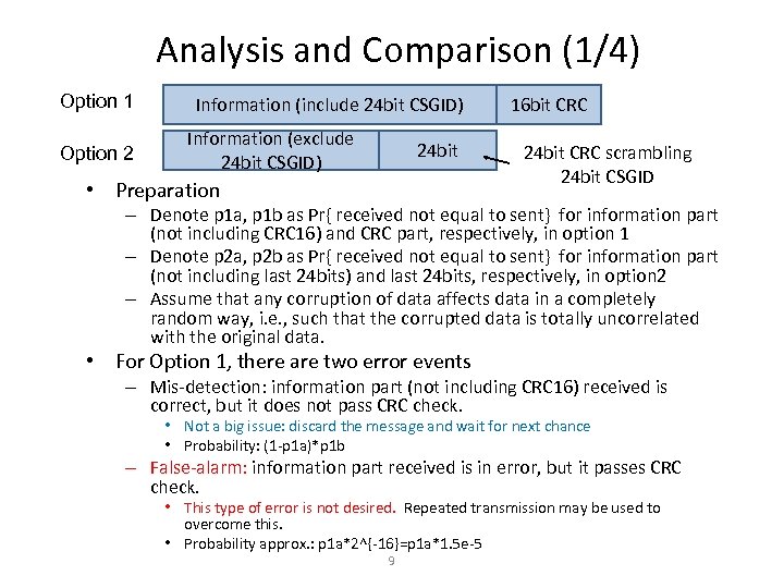 Analysis and Comparison (1/4) Option 1 Option 2 Information (include 24 bit CSGID) Information