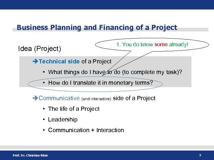 Business Planning and Financing of a Project Idea (Project) 1. You do know some