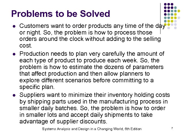 Problems to be Solved l l l Customers want to order products any time