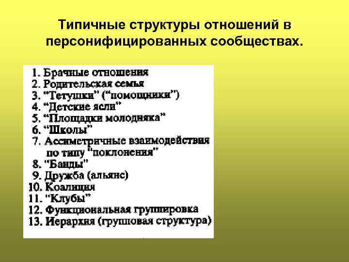 Типичные структуры отношений в персонифицированных сообществах. 
