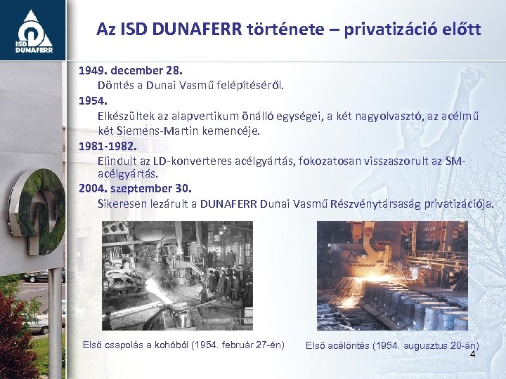 Az ISD DUNAFERR története – privatizáció előtt 1949. december 28. Döntés a Dunai Vasmű