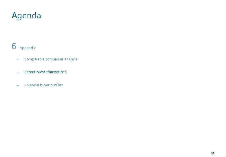 Agenda 6 Appendix - Comparable companies analysis - Recent M&A transactions - Potential buyer