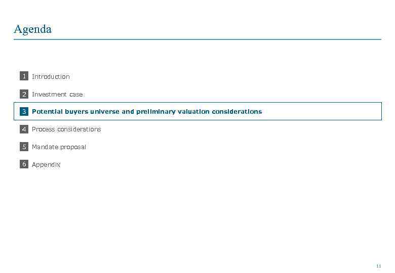 Agenda 1 Introduction • • 2 Investment case • 3 Potential buyers universe and