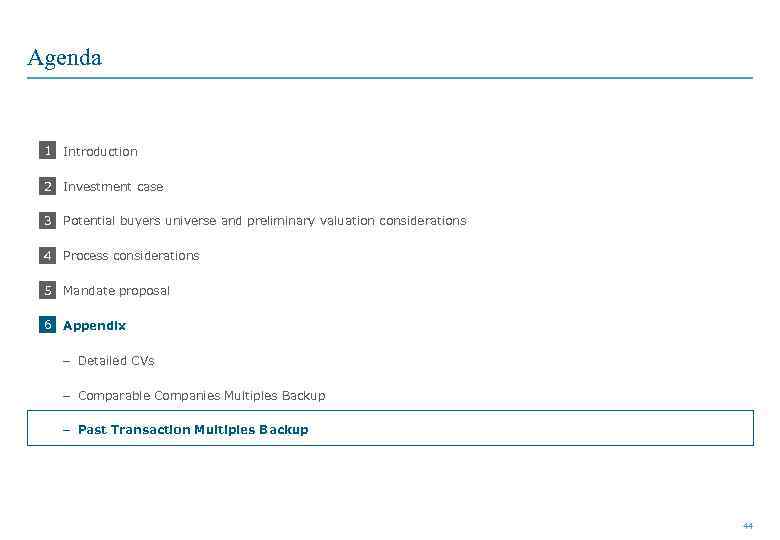 Agenda 1 Introduction • • 2 Investment case • 3 Potential buyers universe and