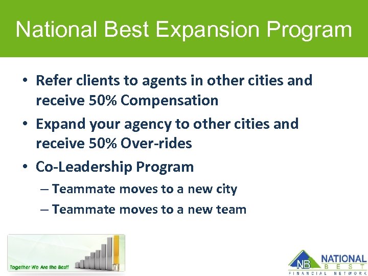National Best Expansion Program • Refer clients to agents in other cities and receive