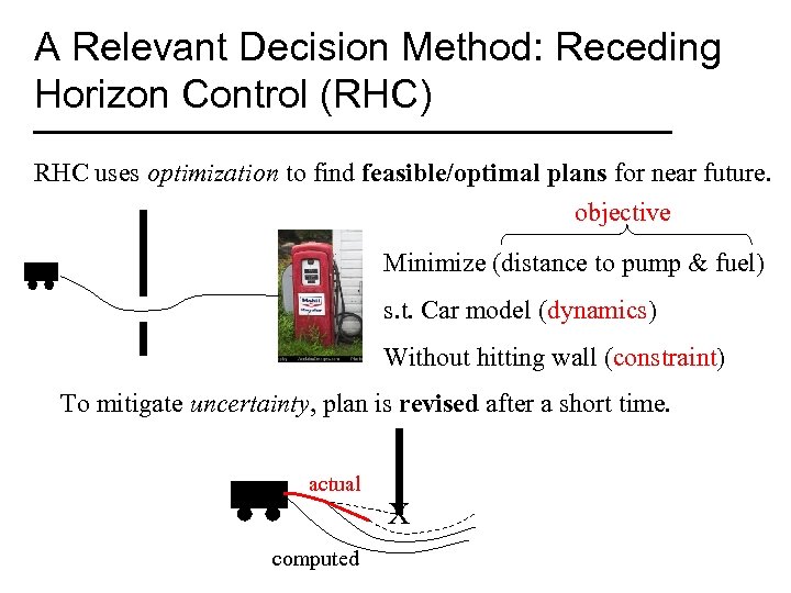 A Relevant Decision Method: Receding Horizon Control (RHC) RHC uses optimization to find feasible/optimal