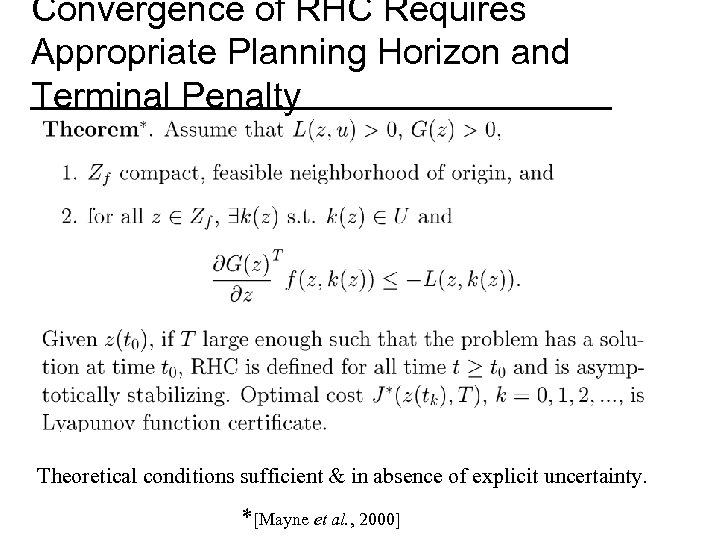 Convergence of RHC Requires Appropriate Planning Horizon and Terminal Penalty Theoretical conditions sufficient &