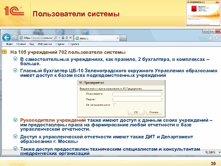 Пользователи системы На 105 учреждений 702 пользователя системы В самостоятельных учреждениях, как правило, 2