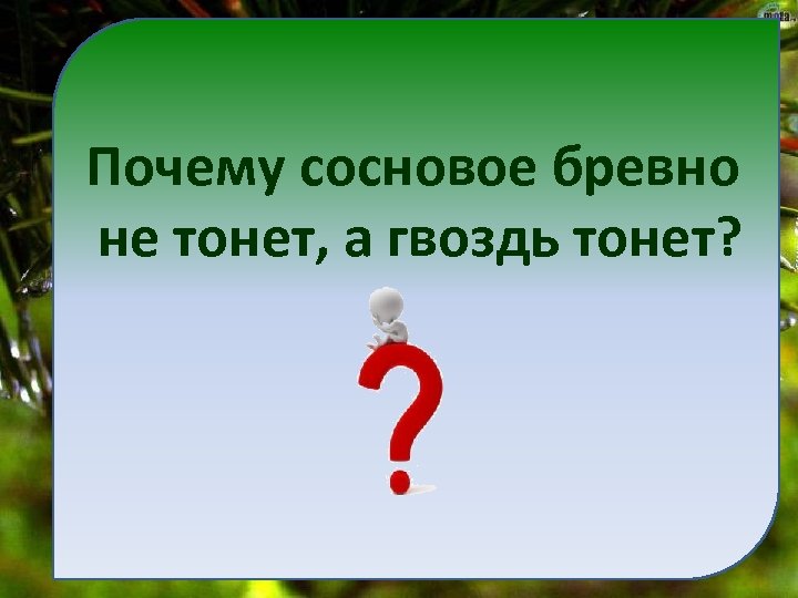 Почему сосновое бревно не тонет, а гвоздь тонет? 